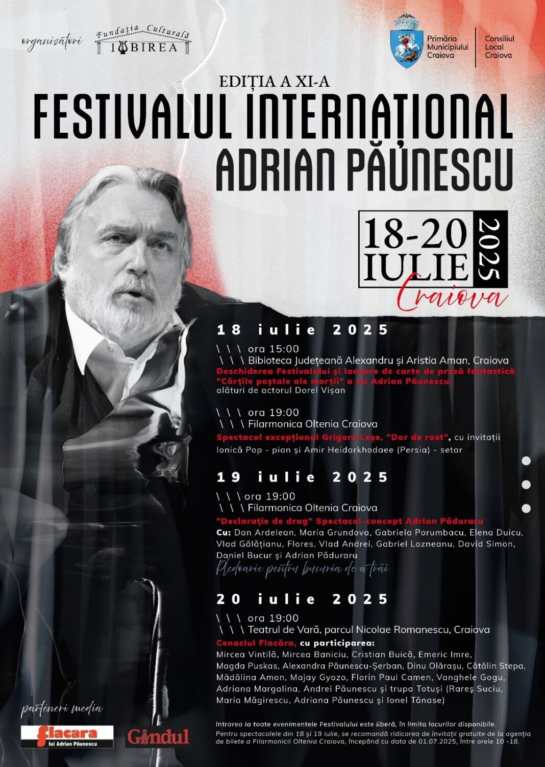 Ediția a XI-a a Festivalului Internațional Adrian Păunescu, în iulie, la Craiova