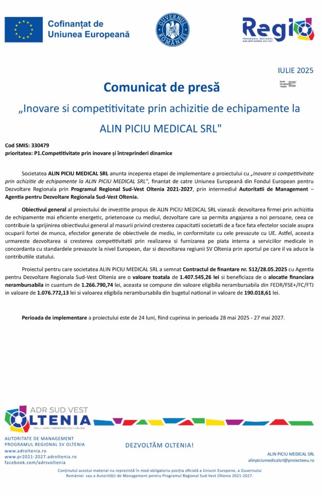 Inovare şi competitivitate prin achiziţie de echipamente la ALIN PICIU MEDICAL SRL