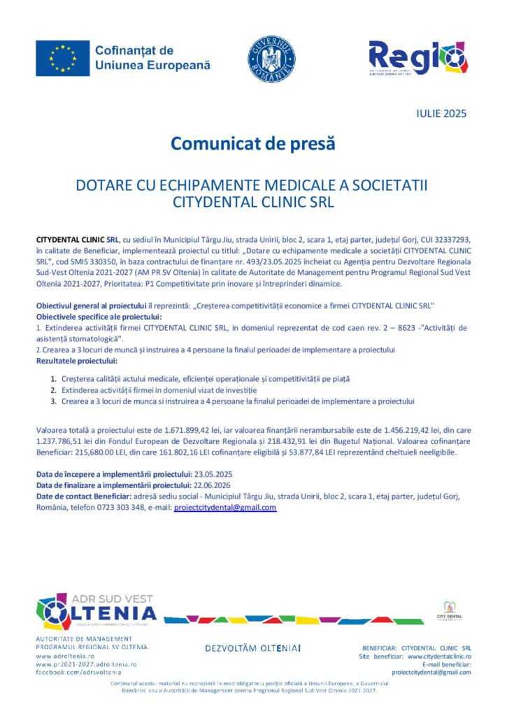 Citydental Clinic SRL se Modernizează cu Noi Echipamente Medicale