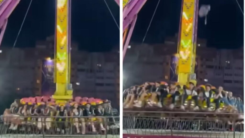 VIDEO / Panică la un parc de distracţii! O bucată de metal a căzut dintr-un carusel plin de tineri