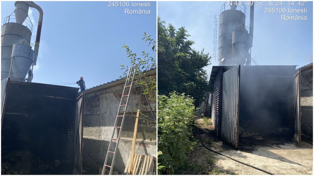 Pompieri Luptă Cu Flames la un Depozit de Rumeguș în Ionești