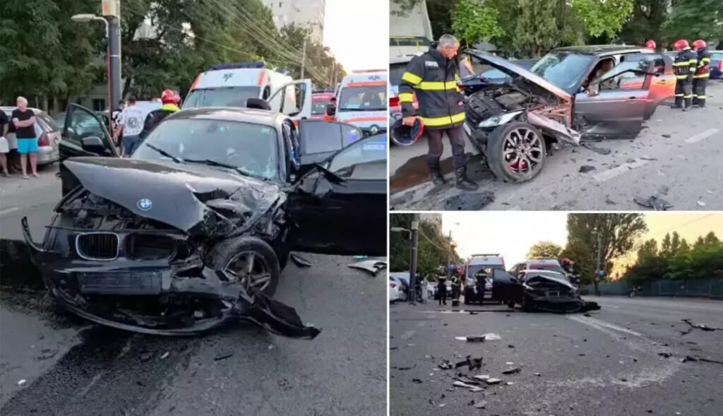 Un BMW a spulberat un SUV, pe care l-a proiectat în alte patru maşini