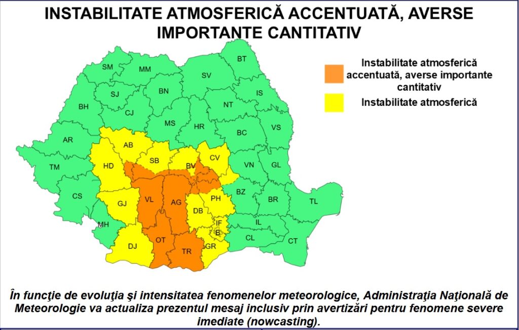 Cod portocaliu și galben de ploi în cea mai mare parte a României