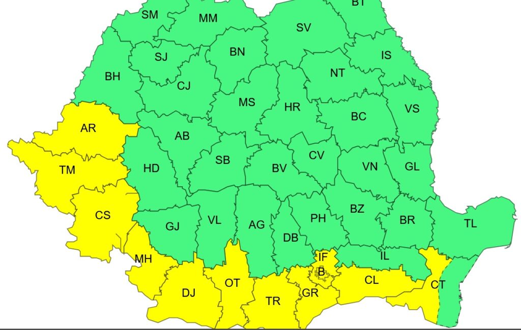 Cod galben de caniculă în sudul și vestul țării
