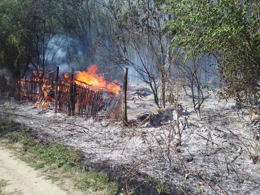 Vâlcea: Două case nelocuite din Roșiile, afectate de un incendiu de vegetație uscată