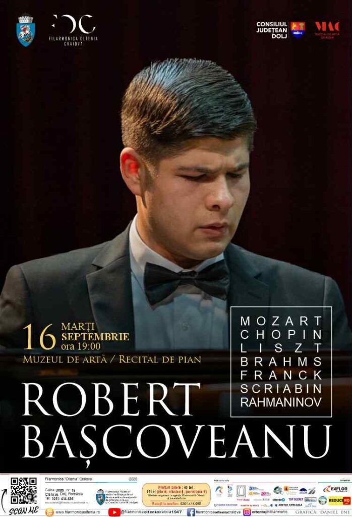 Recital Robert Bașcoveanu, un pianist de 18 ani, la Muzeul de Artă Craiova