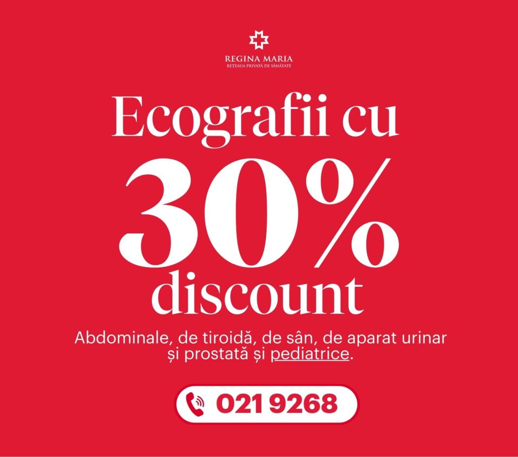 Profită de 30% reducere la ecografii până la finalul anului în Policlinica Regina Maria Centrală din Craiova