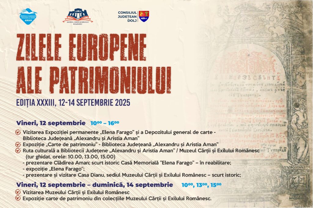 România celebrează Zilele Europene ale Patrimoniului, ediția a XXXIII-a, la Craiova