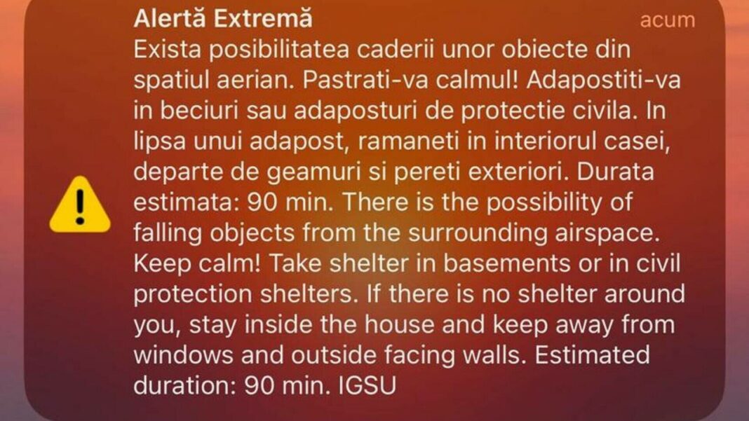 RO-Alert, emis pentru posibila cădere de obiecte din spațiul aerian