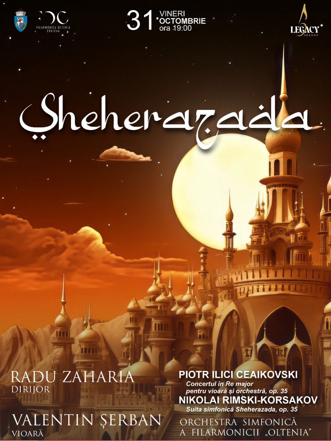 Concert Filarmonica 31 oct 2025 Sheherazada și poveștile celor „O mie și una de nopți”, la Filarmonica „Oltenia” Craiova
