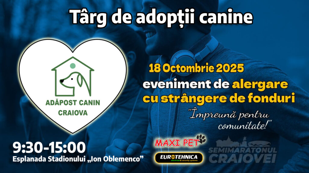 Târg de adopții canine la Semimaratonul Craiovei, pe 18 octombrie