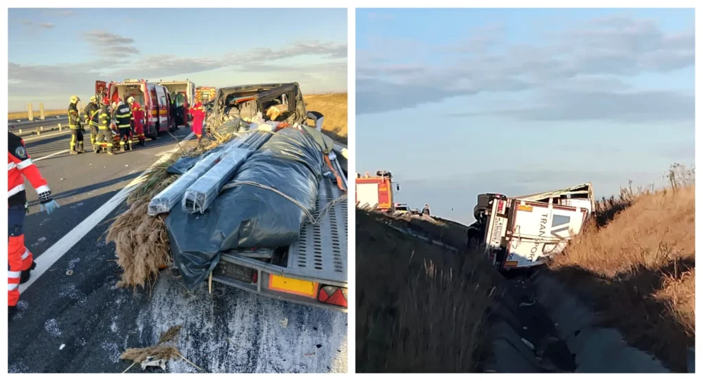 Cinci răniţi după ce un TIR s-a ciocnit cu un microbuz pe A1