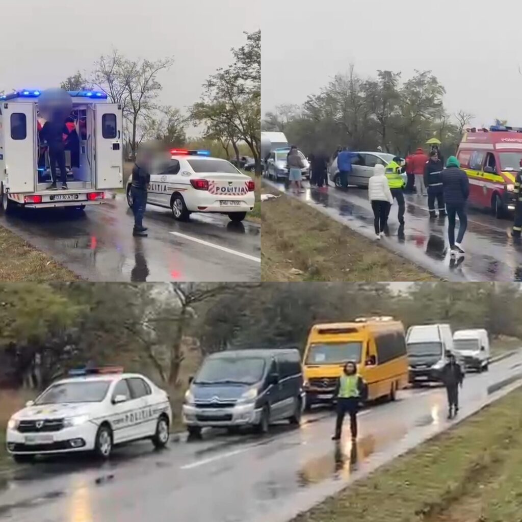Doi adulți și patru minori au ajuns la spital în urma unui accident frontal