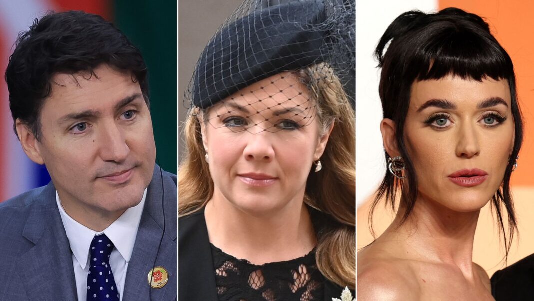 De la stânga la dreapta: Justin Trudeau, Sophie Gregoire și Katy Perry
