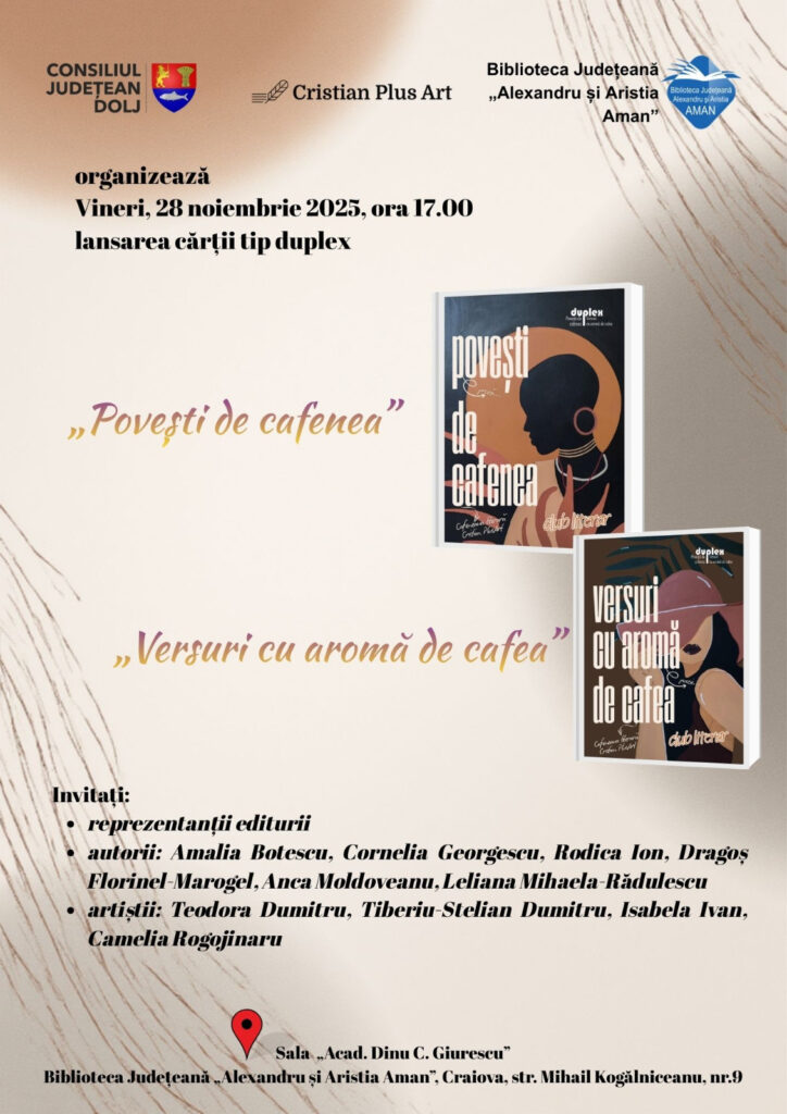 Craiova: Lansarea volumului „Povești de cafenea”/„Versuri cu aromă de cafea”