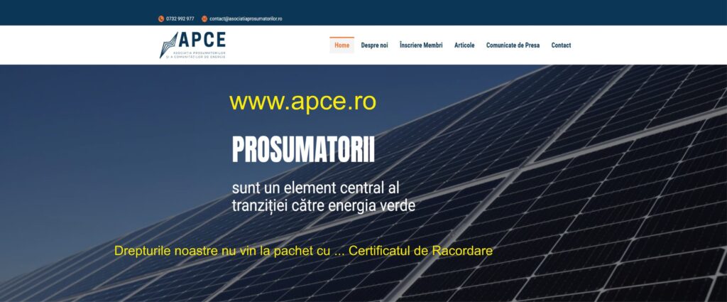 APCE cere Senatului să dezbată și să voteze legea care limitează prosumatorii de energie
