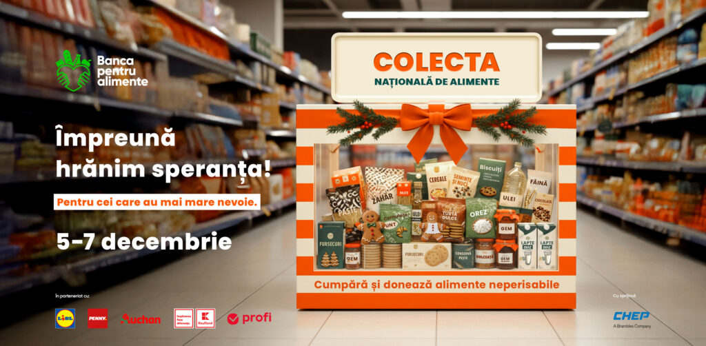 „Împreună hrănim speranța de Crăciun!”: a XIII-a ediție a Colectei Naționale de Alimente, organizată de Federația Băncilor pentru Alimente, revine între 5–7 decembrie în peste 1.000 de magazine din toată țara