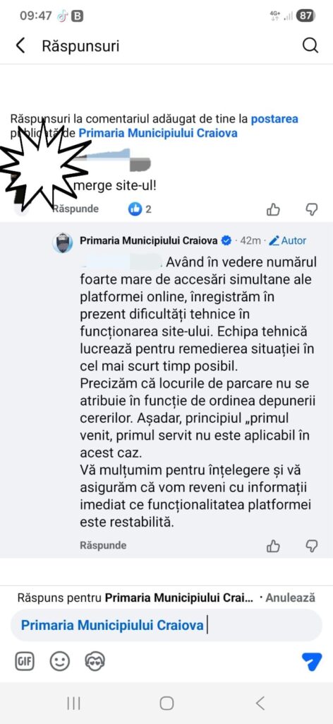A căzut situl primăriei cu parcările rezidențiale din Craiova