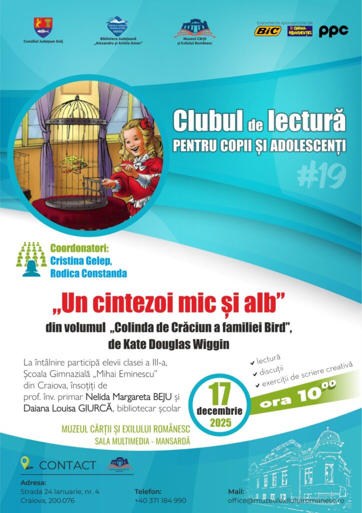 Craiova: Clubul de lectură pentru copii și adolescenți la Muzeul Cărții și Exilului Românesc