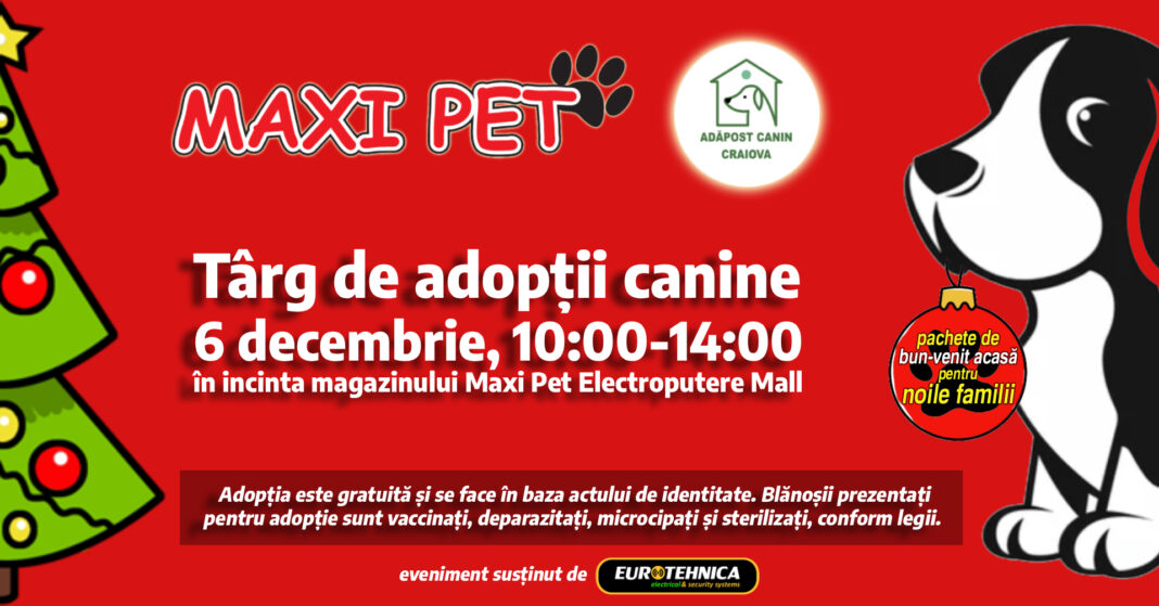 Târg de adopții canine în parteneriat cu Maxi Pet România.