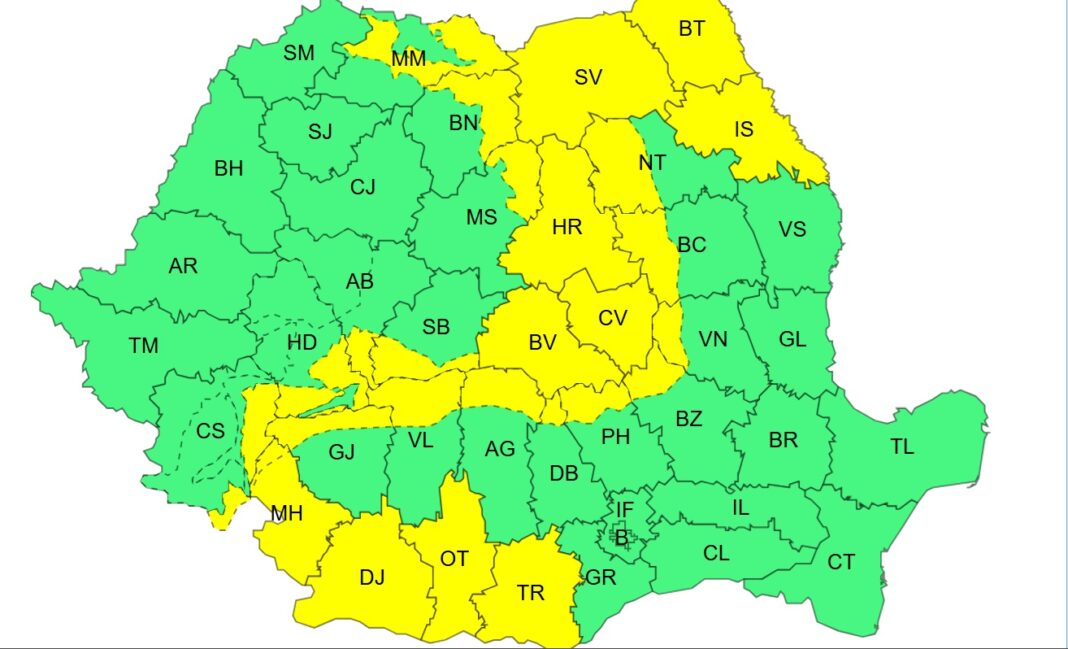 Cod galben de vânt puternic și ninsoare viscolită în mai multe regiuni ale țării, pe 31 decembrie