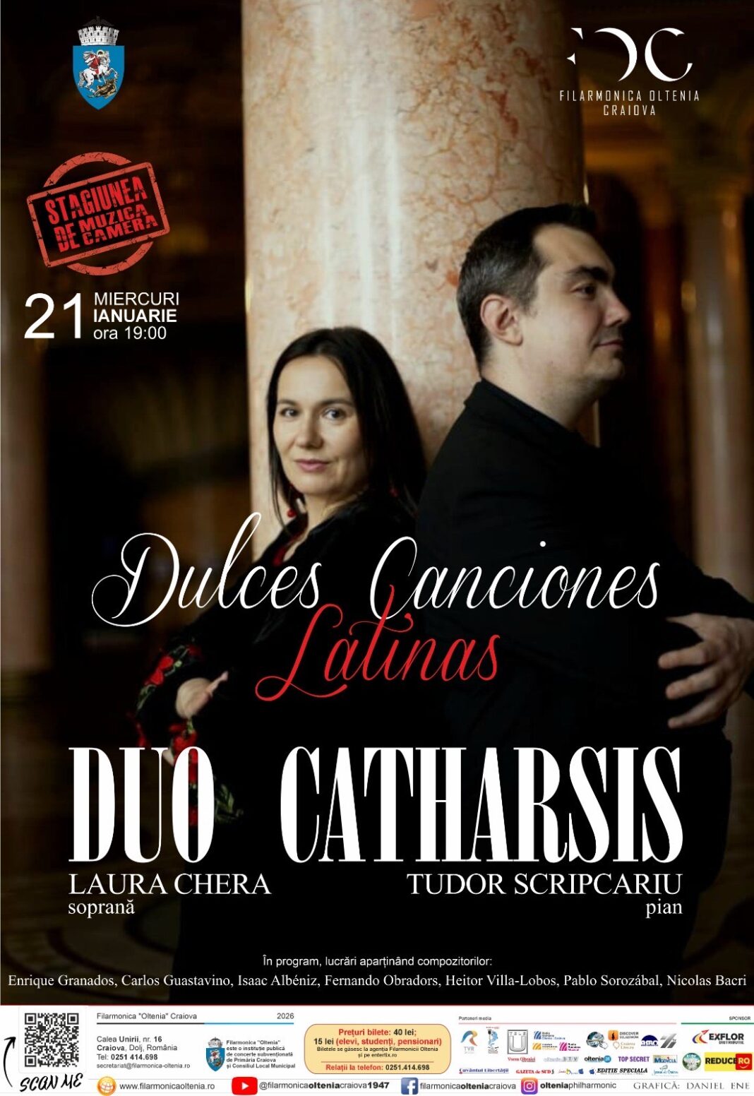 Laura Chera și Tudor Scripcariu aduc pasiunea și rafinamentul muzicii latine pe scena recitalului de miercuri seară