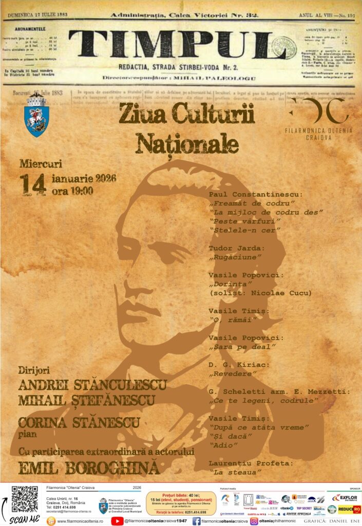 Ziua Culturii Naționale la Filarmonica „Oltenia”: Eminescu, vers și armonie