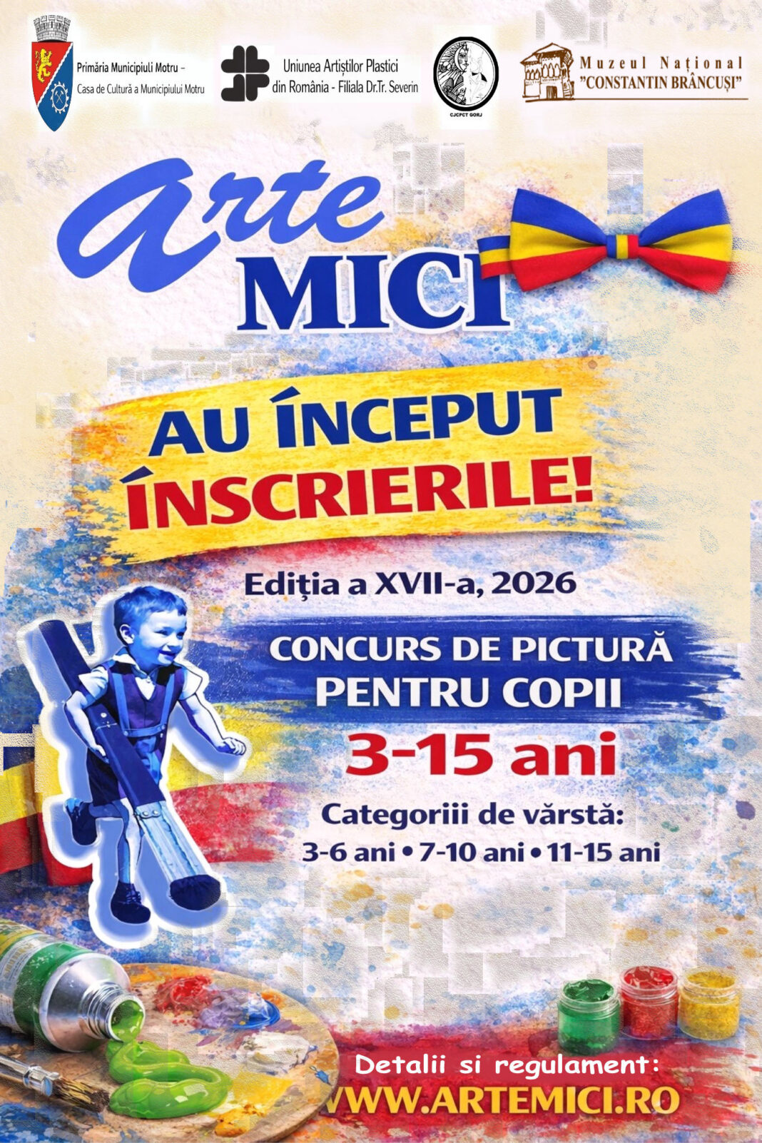Copiii și tinerii artiști cu vârste între 3 și 15 ani din România, Republica Moldova și diaspora sunt invitați să participe cu lucrările lor la cea mai colorată și creativă expoziție de pictură pentru micii artiști