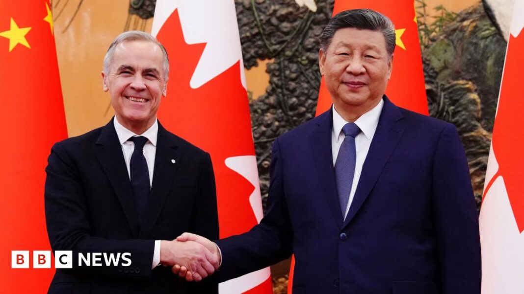 Președintele Chinei, Xi Jinping, alături de premierul Canadei, Mark Carney