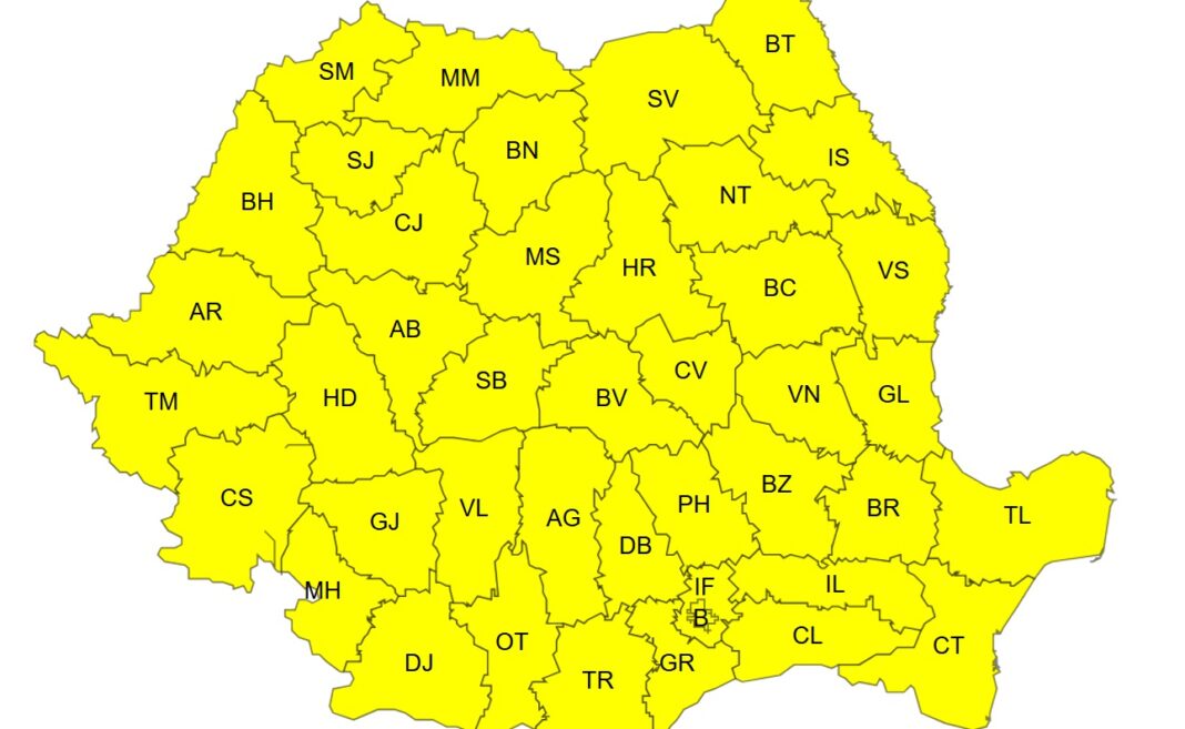 Cod galben de temperaturi scăzute în mai multe regiuni