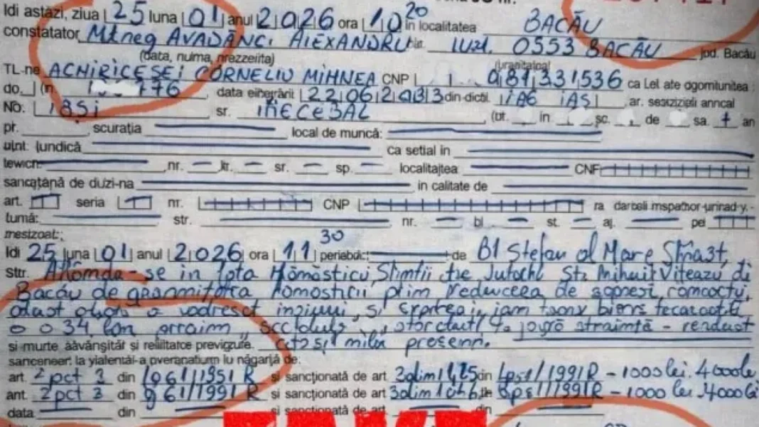 Jandarmeria atrage atenția asupra unui proces-verbal falsificat cu AI care circulă pe internet