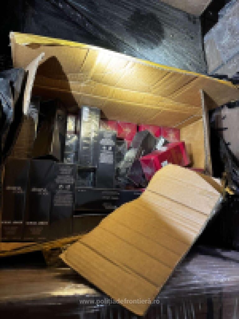 (VIDEO) Camion cu parfumuri contrafăcute, în valoare de aproape 13 milioane de lei, depistat la Calafat