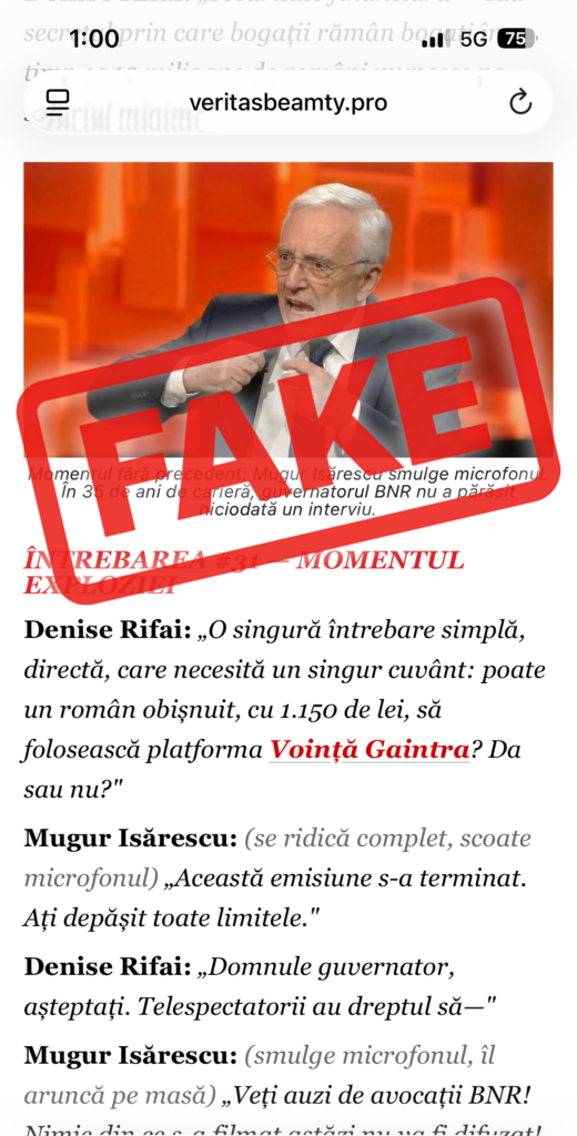 Avertisment BNR: Postări deepfake cu Mugur Isărescu promovează investiții false