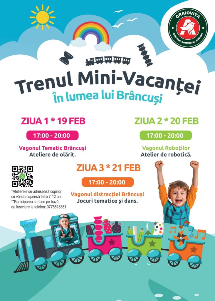 Craiova: „În lumea lui Brâncuși” – Trenul Mini Vacanței aduce trei seri de creativitate pentru copii