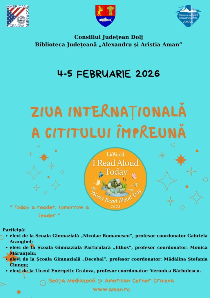 Craiova: Biblioteca Județeană „Alexandru și Aristia Aman” celebrează Ziua Internațională a Cititului Împreună