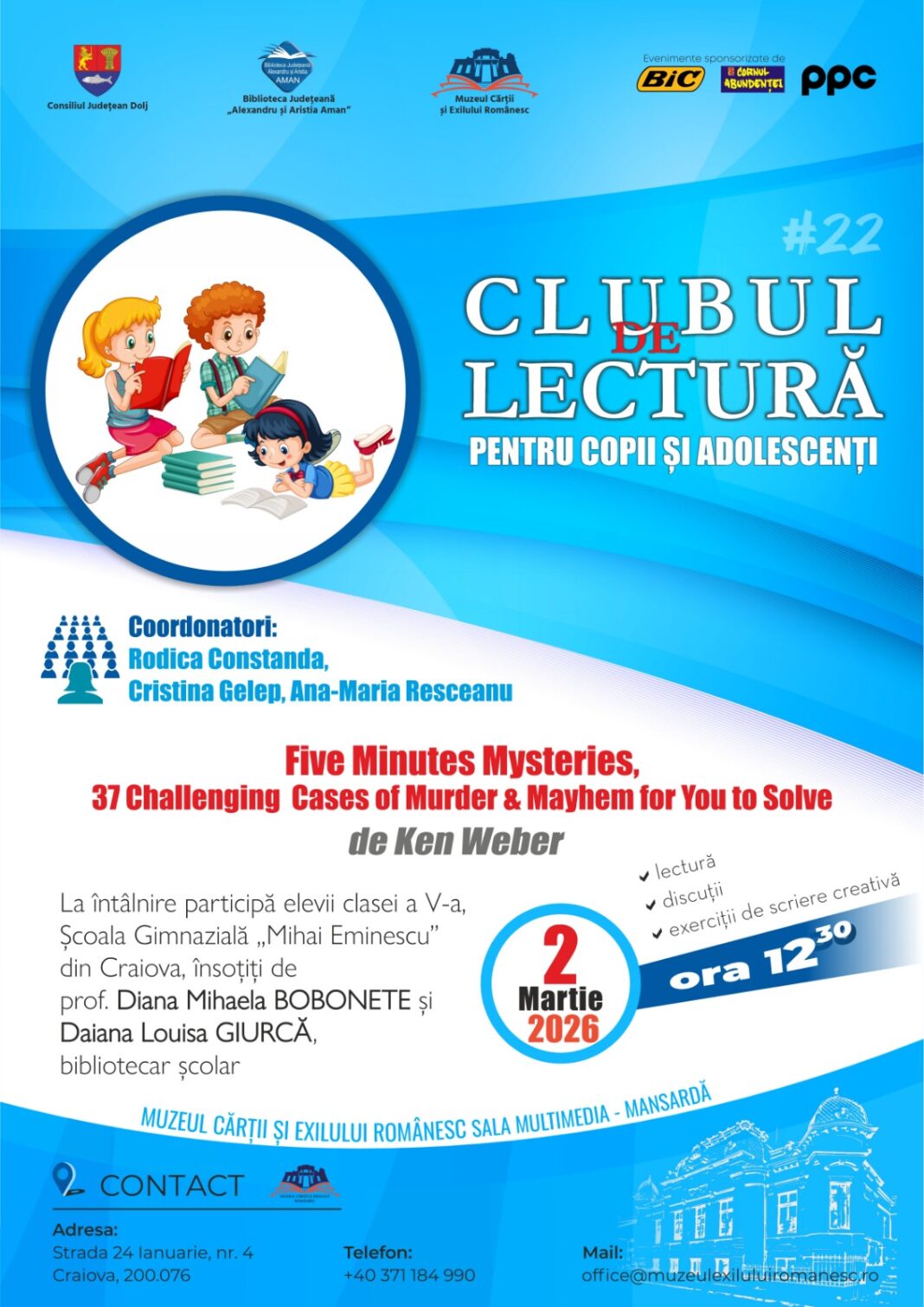 Club de lectură în limba engleză pentru copii și adolescenți, la Muzeul Cărții și Exilului Românesc din Craiova