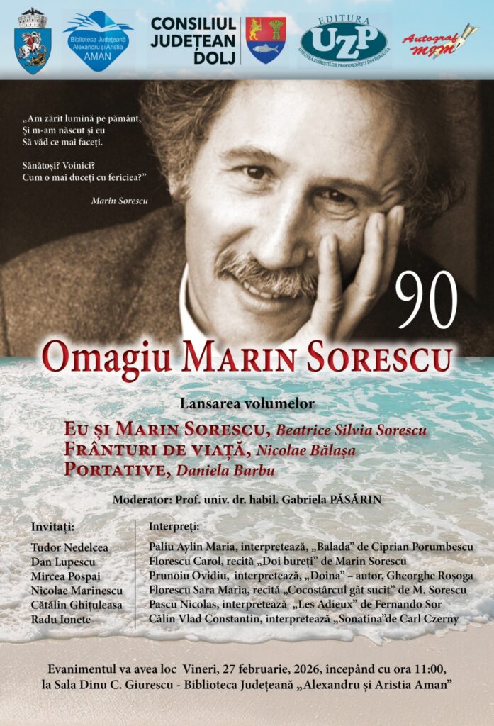 „Omagiu Marin Sorescu” – lansări de carte și momente artistice la Biblioteca Aman