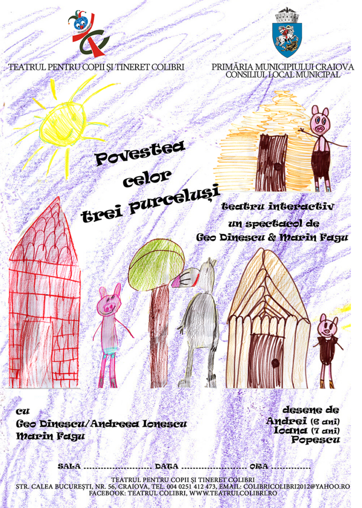 Spectacole-mărțișor la Teatrul Colibri din Craiova: „Pupăza din tei” și „Povestea celor trei purceluși”, în weekend