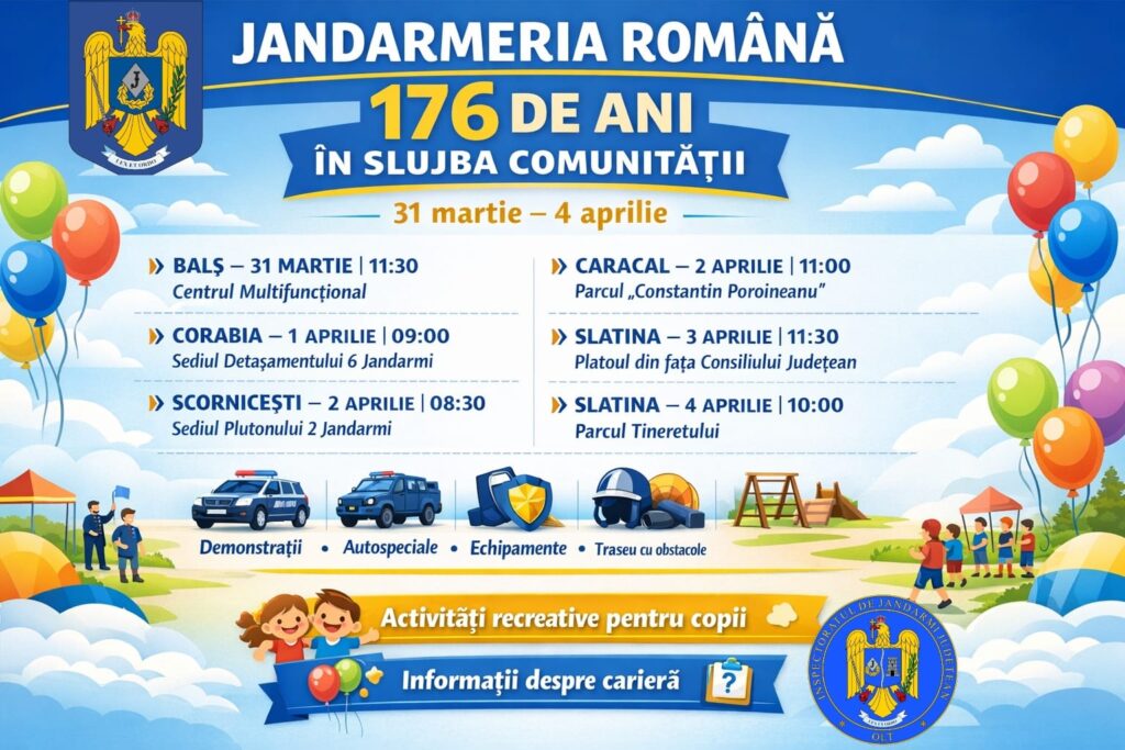 Jandarmeria Română sărbătorește 176 de ani: evenimente pentru public în tot județul Olt