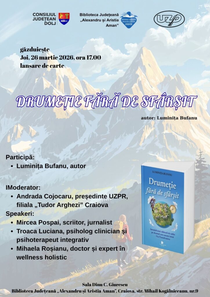 Lansare de carte la Craiova: „Drumeție fără de sfârșit”, o invitație la introspecție și aventură