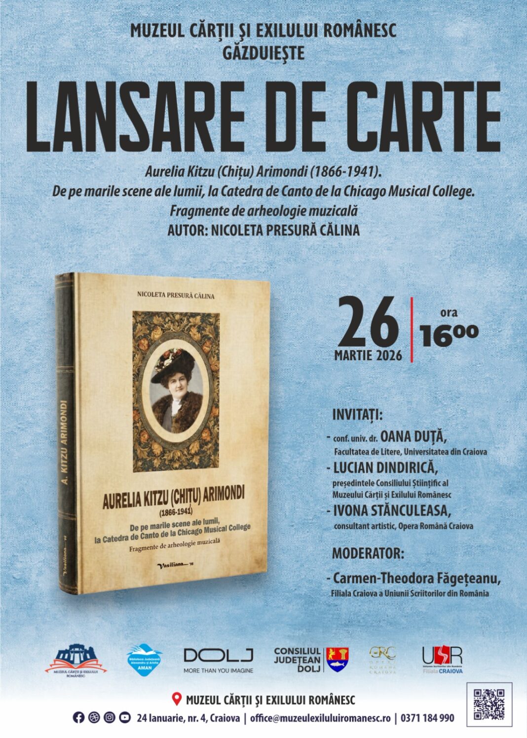 Aurelia Kitzu Arimondi, de pe marile scene ale lumii, celebrată la Muzeul Cărții și Exilului Românesc