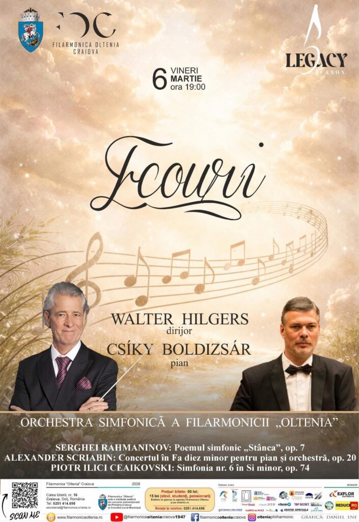 Concertul „Ecouri”, vineri la Filarmonica „Oltenia”. Rahmaninov, Scriabin și Ceaikovski într-o seară a romantismului târziu