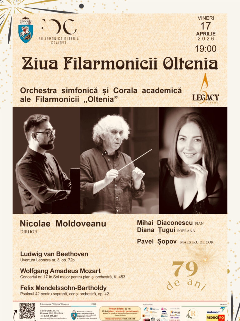 79 de ani de la înființarea Filarmonicii „Oltenia” Craiova: concert aniversar dedicat memoriei culturale