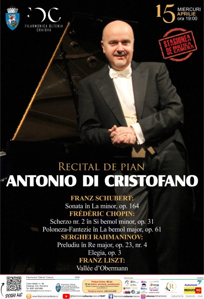 Craiova: Pianistul Antonio Di Cristofano aduce romantismul pe scenă