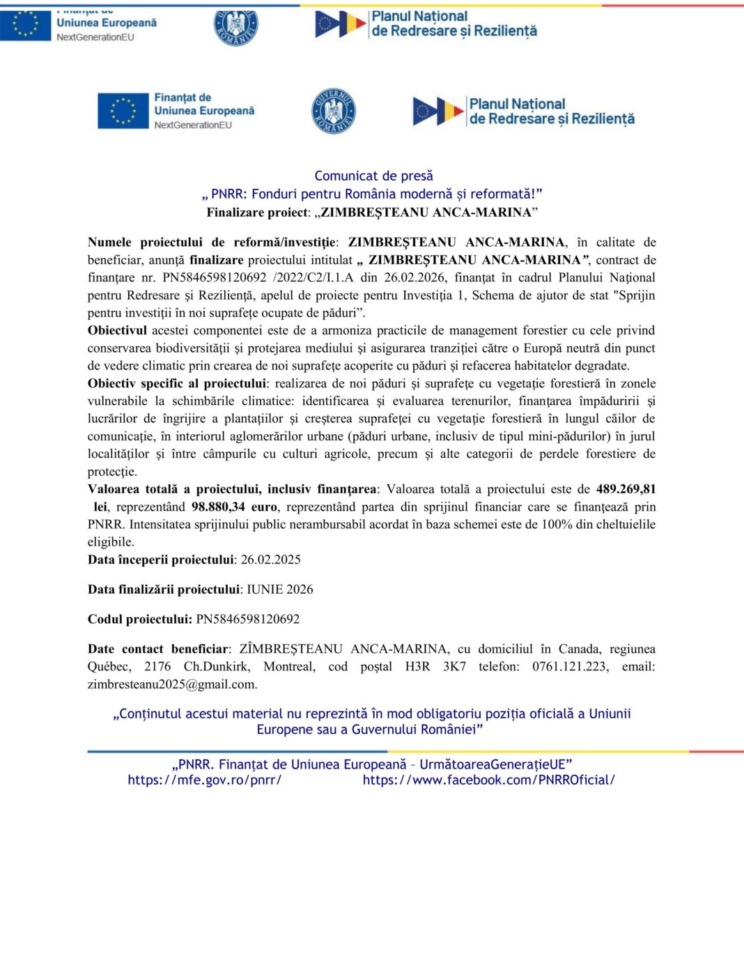 „PNRR: Fonduri pentru România modernă și reformată!”