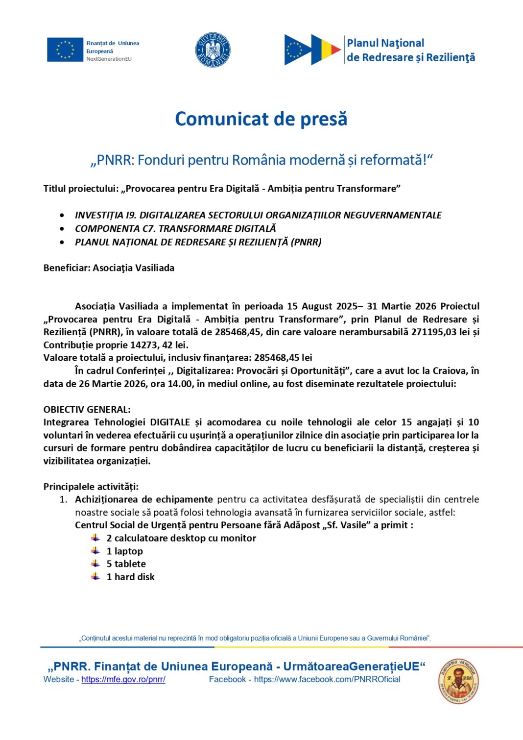 „PNRR: Fonduri pentru România modernă și reformată!“