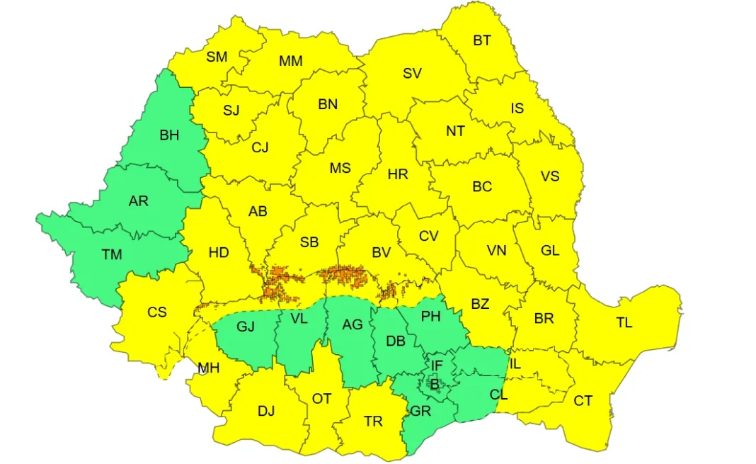Cod galben de vânt puternic în vestul și sudul Olteniei