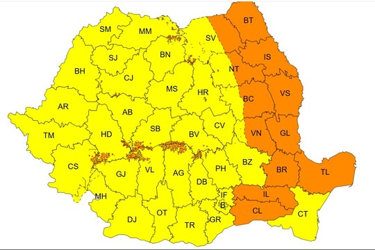 Avertizări ANM: Coduri galben și portocaliu de vânt puternic în toată țara