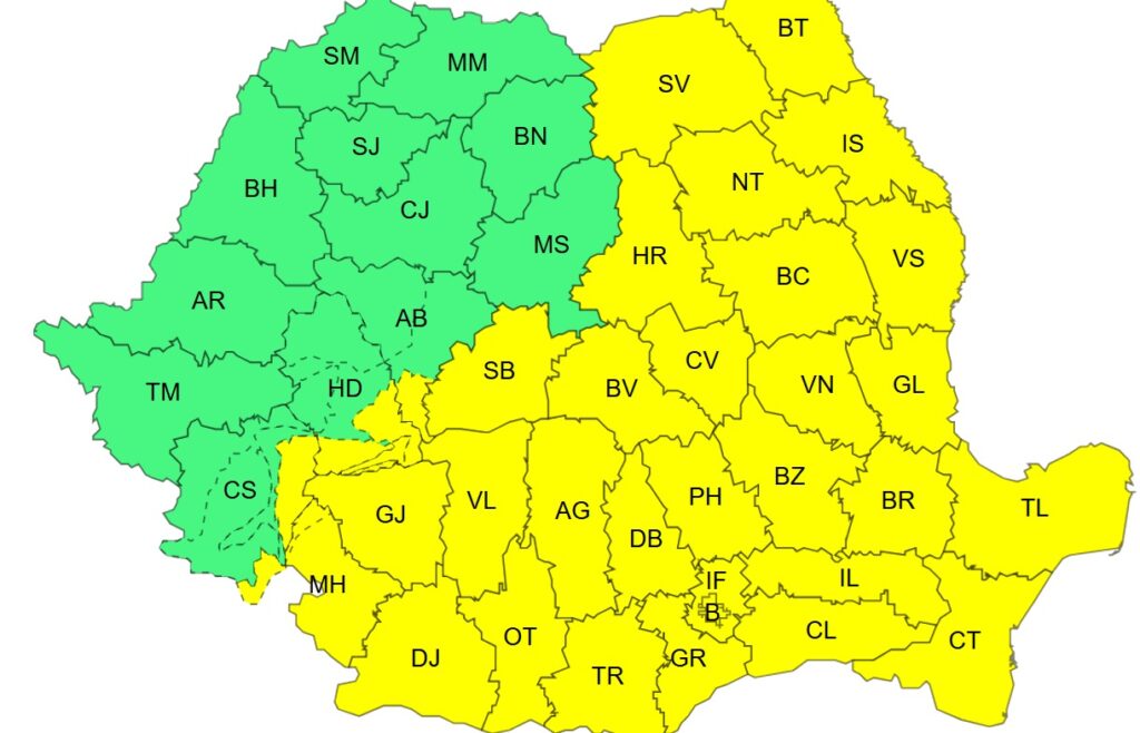 Cod galben de vânt și ploi local însemnate cantitativ