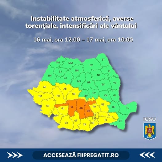 Vreme severă în mai multe regiuni din țară până duminică dimineață